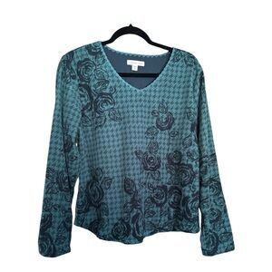 Coldwater Creek Fleece Green Houndstooth Sweater Medium